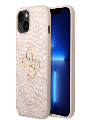 Guess PU 4G Metal Logo iPhone 15 Plus Pink Telefoon geval