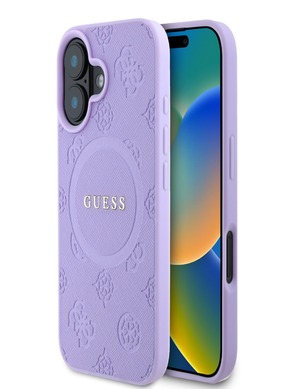 Guess Saffiano Peony Stamp MagSafe Phone 16 Purple Telefoon geval