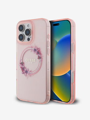 Guess IML Flowers Ring MagSafe iPhone 16 Pro Max Pink Telefoon geval